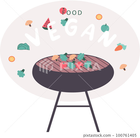 Fresh vegetables cooked on grill. Grilled food with veggies slices on barbecue, vegan food poster 100761405