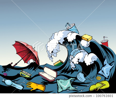 Ocean pollution from plastic waste. Vector drawing Ocean pollution from plastic waste. Vector drawing 100761601