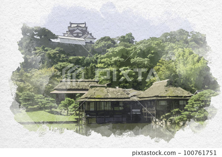 滋賀縣彥根市元宮樂樂園、天守閣、臨近閣等水彩畫風格的彥根城 滋賀縣彥根市元宮樂樂園、天守閣、臨近閣等水彩畫風格的彥根城 100761751