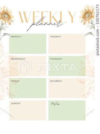 Minimalistic planners , daily, weely, monthly. Annual wall calendar planner template. Week starts on Monday.Clear and simple printable to do list. Business organizer page. Paper sheet. 100762173