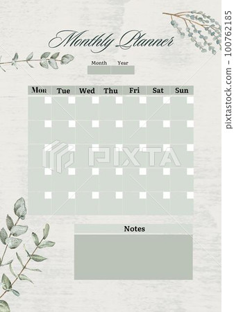 Minimalistic planners , daily, weely, monthly. Annual wall calendar planner template. Week starts on Monday.Clear and simple printable to do list. Business organizer page. Paper sheet. 100762185