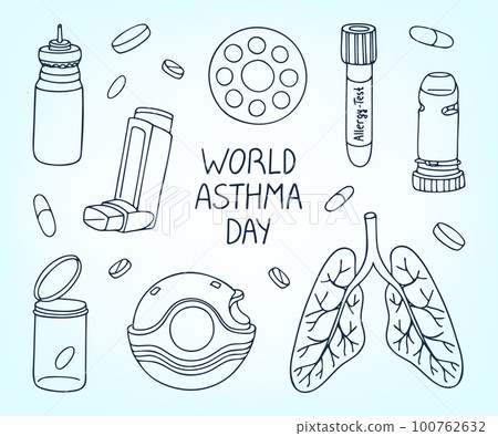 World Asthma Day doodle set. World Asthma Day doodle set. 100762632
