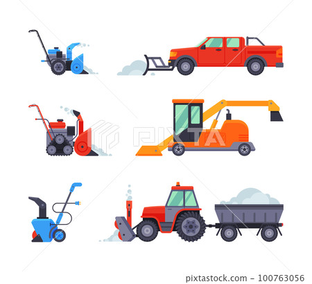 Different Snowplow or Snowplough Machine Vector Set 100763056