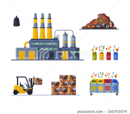 Waste Management or Garbage Processing Factory or Plant Vector Set Waste Management or Garbage Processing Factory or Plant Vector Set 100763074