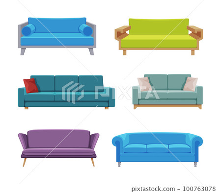 Comfortable Sofa and Couch for Apartment with Upholstery Vector Set 100763078