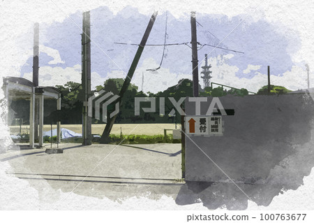 滋賀縣彥根市彥根東高中水彩畫風格的彥根城 100763677