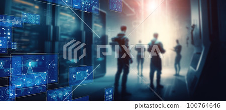 Data center and administrator Horizontal visuals for banners and advertisements Data center and administrator Horizontal visuals for banners and advertisements 100764646