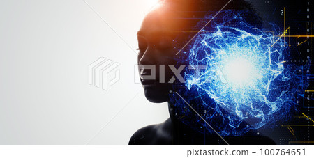 Image of a woman meditating and mental power Horizontal visual for banners and advertisements 100764651