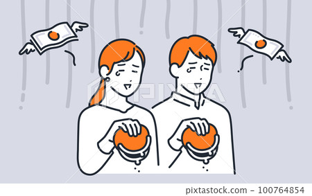 A simple vector illustration material of a young couple who has no money A simple vector illustration material of a young couple who has no money 100764854