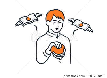 A simple vector illustration material of a young man who spends money and has no money A simple vector illustration material of a young man who spends money and has no money 100764856