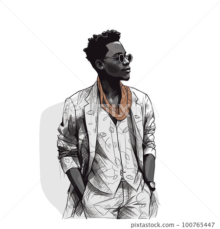 Stylish handsome man in fashion clothes. Fashion man. Hand drawn male model. 100765447