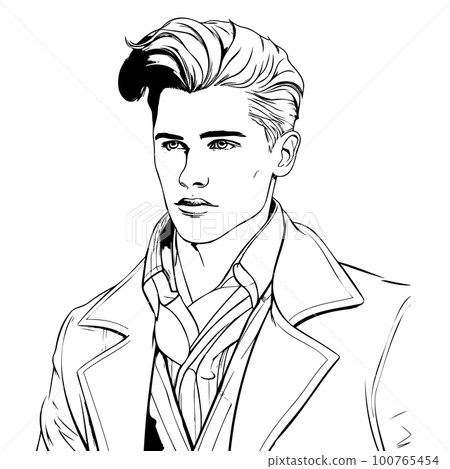 Stylish handsome man in fashion clothes. Fashion man. Hand drawn male model. Stylish handsome man in fashion clothes. Fashion man. Hand drawn male model. 100765454