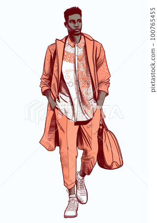Stylish handsome man in fashion clothes. Fashion man. Hand drawn male model. Stylish handsome man in fashion clothes. Fashion man. Hand drawn male model. 100765455