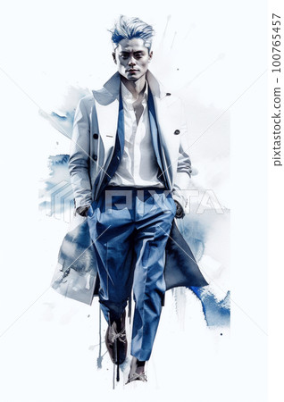 Stylish handsome man in fashion clothes. Fashion man. Hand drawn male model. 100765457