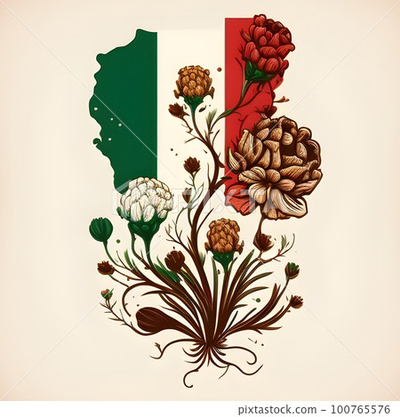 Mexican national flag colors and flowers in square 100765576