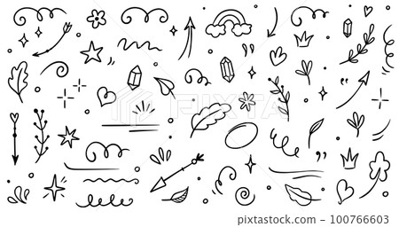 Sketch element line set. Abstract nature element decoration graphic icon set. Sketch hand drawn line element for brush, abstract decoration design. Vector Sketch element line set. Abstract nature element decoration graphic icon set. Sketch hand drawn line element for brush, abstract decoration design. Vector 100766603
