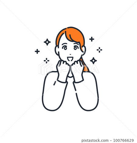 一個期待著閃亮眼睛的年輕女性的簡單矢量圖解素材 100766629