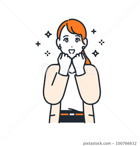 眼睛閃閃發亮興奮的年輕西裝女性簡單矢量圖素材 100766632