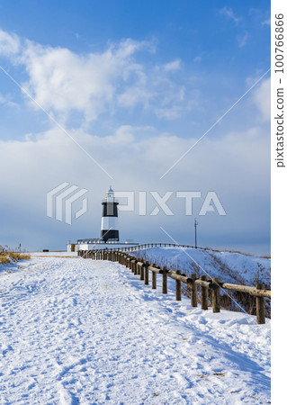 [Hokkaido] Winter scenery Cape Notoro lighthouse and drift ice 100766866