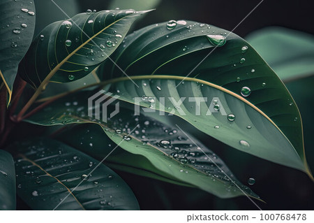 Tropical green leaves background, dark green leaves 100768478