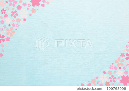 Light blue Japanese style cherry blossom frame background illustration material [horizontal] 100768906