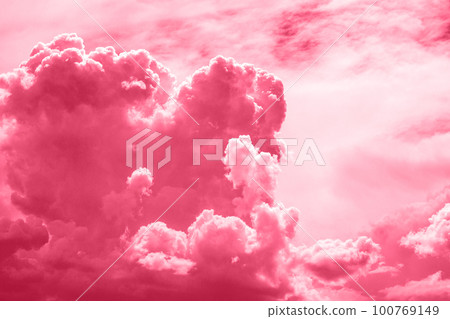 Trendy color of the year 2023. Sky with rain clouds toned in viva magenta color 100769149