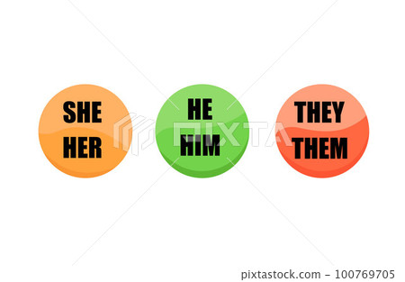 Gender pronouns signs illustrations colorful. She her, he him, they them. Gender pronouns signs illustrations colorful. She her, he him, they them. 100769705