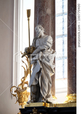 Saint Joachim statue on the main altar in Amorbach Benedictine monastery church in Lower Franconia, Bavaria, Germany 100770400