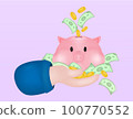Pig piggy bank in the palm of hand. Money creative business 3d design gold coins. Saving finance investment. Financial services. Vector illustration 100770552