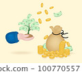 Grow rich money tree in hand. Money creative business 3d design gold coins. Saving finance investment. Financial services. Vector illustration 100770557