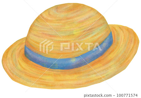 blue ribbon straw hat 100771574