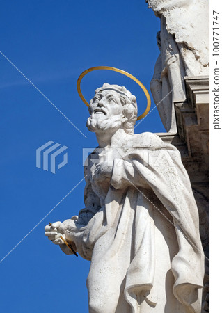 Statue of Saint Joseph, detail of Holy Trinity plague column in front of Matthias Church in Budapest, Hungary Statue of Saint Joseph, detail of Holy Trinity plague column in front of Matthias Church in Budapest, Hungary 100771747