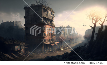city after longterm war, neural network generated art 100772360