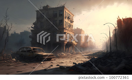 city after longterm war, neural network generated art 100772361