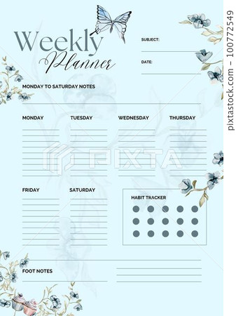 Minimalistic planners , daily, weely, monthly. Annual wall calendar planner template. Week starts on Monday.Clear and simple printable to do list. Business organizer page. Paper sheet. 100772549