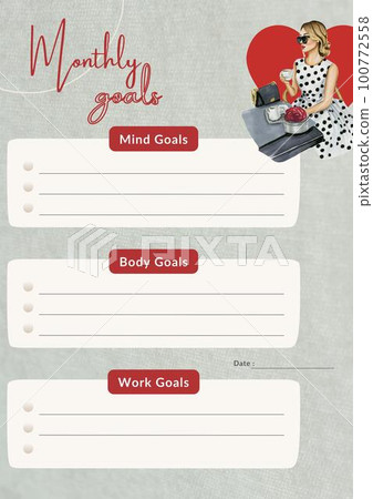 Minimalistic planners , daily, weely, monthly. Annual wall calendar planner template. Week starts on Monday.Clear and simple printable to do list. Business organizer page. Paper sheet. 100772558