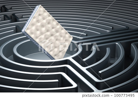 Mattress inside labyrinth, maze. 3D rendering 100773495