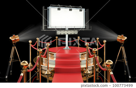 Podium with outdoor advertising billboard. 3D rendering 100773499