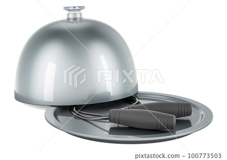 Restaurant cloche with skipping rope, 3D rendering Restaurant cloche with skipping rope, 3D rendering 100773503