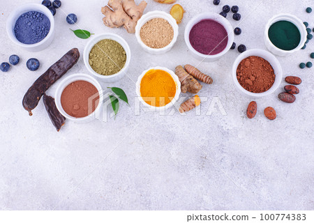 Various healthy superfoods powder Various healthy superfoods powder 100774383