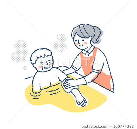 護理人員協助老年婦女洗澡 護理人員協助老年婦女洗澡 100774388