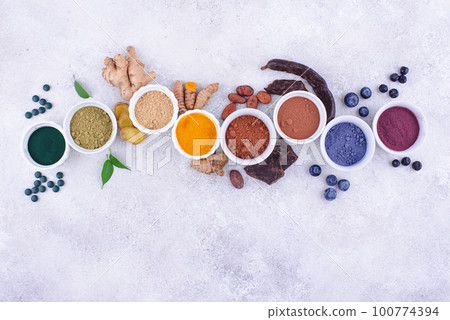 Various healthy superfoods powder Various healthy superfoods powder 100774394