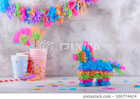 Traditional Mexican pinata in shape of donkey 100774424