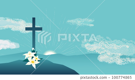 Cross on hill religion symbol vector background Cross on hill religion symbol vector background 100774865