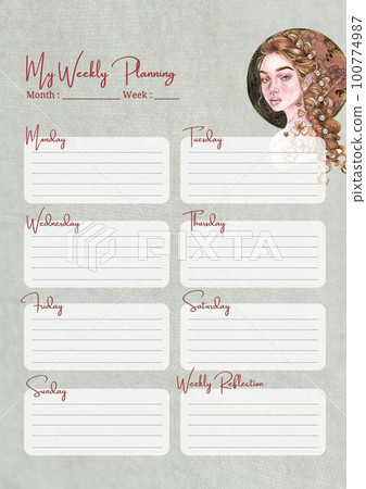 Minimalistic planners , daily, weely, monthly. Annual wall calendar planner template. Week starts on Monday.Clear and simple printable to do list. Business organizer page. Paper sheet. 100774987