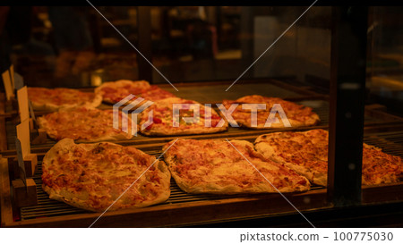 Freshly made pizzas at Corfu Airport. Freshly made pizzas at Corfu Airport. 100775030