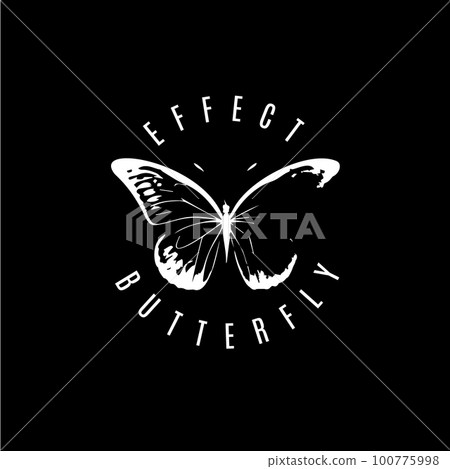 Butterfly dotwork tattoo with dots shading, tippling tattoo. Hand drawing fly insect emblem on black background for body art, minimalistic sketch monochrome logo. Vector illustration 100775998