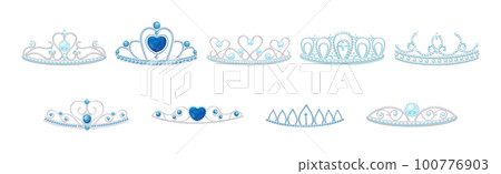Blue Tiara or Diadem as Jeweled Ornamental Crown Vector Set 100776903