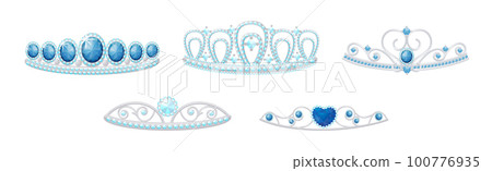 Blue Tiara or Diadem as Jeweled Ornamental Crown Vector Set Blue Tiara or Diadem as Jeweled Ornamental Crown Vector Set 100776935