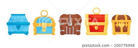 Treasure Chest with Padlock and Metal Band Vector Set 100776998